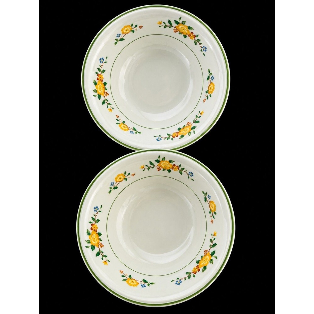 2 Noritake Versatone Lineage B306W12 Green Rim Floral Cereal Bowls 6.5" Vintage